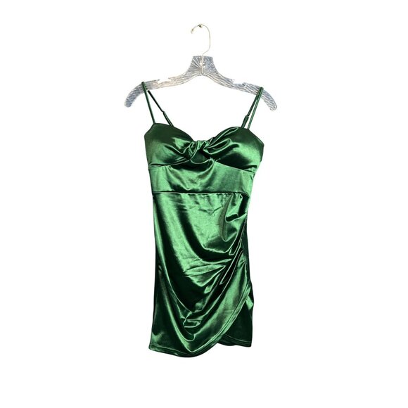 Emerald Green Windsor Satin Bodycon Mini Dress Size S - Picture 7 of 10